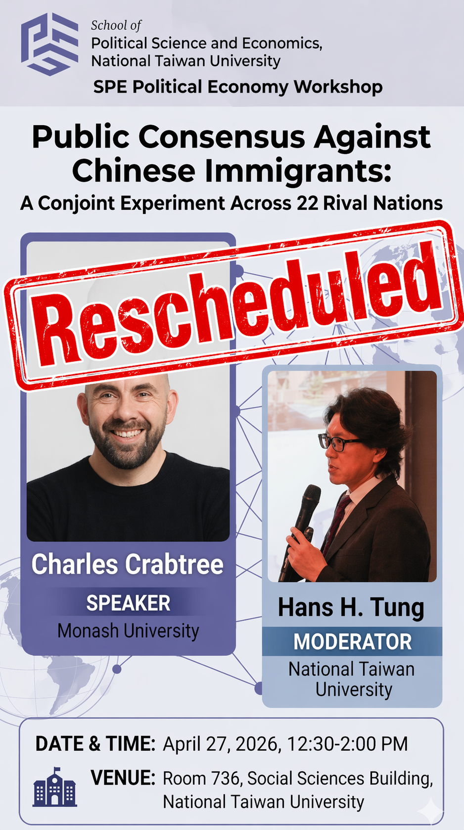 Rescheduled: 2026 SPE Political Economy Workshop: Dr. Charles Crabtree photo